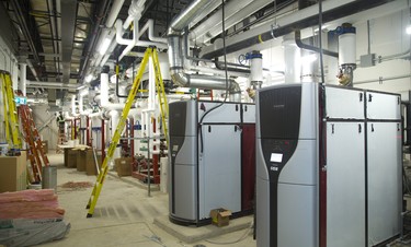 This is the heating room in the new Bostwick Community Centre, YMCA and Westmount Library on Southdale Road just west of Wonderland Road in London. The new complex hosts two ice pads, gyms, indoor pool and community space and should start to open in September. (Mike Hensen/The London Free Press)