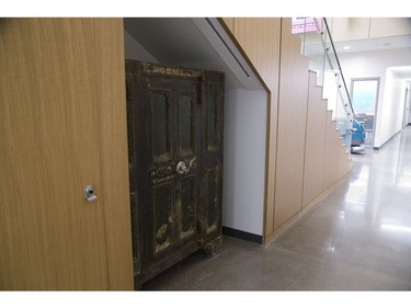 The 1,800 kilogram Kingsmill's safe is under the stairs in Fanshawe College's new downtown campus in the former department store. Derek Ruttan/The London Free Press