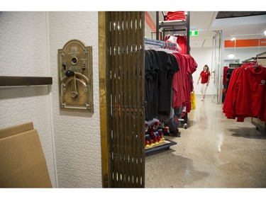 The famous Kingsmill elevator cab is transformed into a fitting room at the Campus Store at Fanshawe College's new downtown campus in the former Kingsmill's department store. Derek Ruttan/The London Free Press