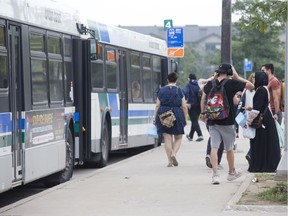 London Transit riders at Masonville Place in London, Ont. on Monday August 27, 2018. (Derek Ruttan/The London Free Press)