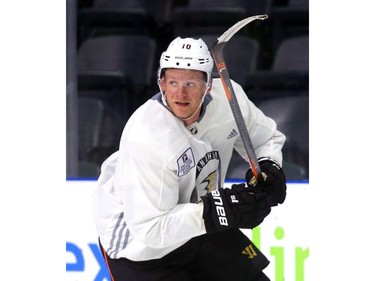 Former Knights star Corey Perry of Anaheim was one of many NHLers skating at Budweiser Gardens in London on Tuesday. Some of the other notables were former Knights Bo Horvat of the Vancouver Canucks, Drew Doughty of the LA Kings,  and Olli Maatta of the Pittsburgh Penguins.  (Mike Hensen/The London Free Press)