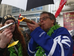 The Prince of Pot - Marc Emery - addressed the crowd of thousands at Yonge-Dundas Square on the 4/20 celebrations before firing up a major joint on Thursday April 20, 2017. (File photo)