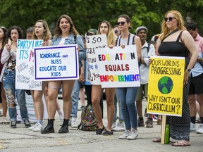A rally in support of keeping the updated 2015 sex ed curriculum in Ontario schools was held in front of Queen's Park in Toronto, Ont. on Saturday July 21, 2018.