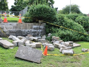 The damaged section of a war memorial is seen here on Monday August 13, 2018 in Stratford, Ont. Terry Bridge/Stratford Beacon Herald/Postmedia Network