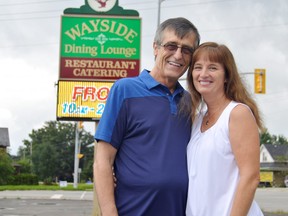 Nick and Trudy Kanellis stand in front of the iconic Wayside restaurant which Nick has owned since 1974. The couple are calling it quits this year but say the restaurant will live on at the corner of Sunset Drive and Highway 3 in Talbotville. (Louis Pin/Times-Journal)