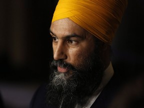 NDP leader Jagmeet Singh speaks to reporters on Parliament Hill in Ottawa on Wednesday, April 11, 2018.
