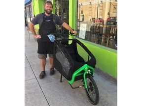 Ben Cowie, owner of the London Bicycle Cafe, and Chris Mackie, the region's medical officer of health, have begun thinking about ways to put public health workers on bicycles to reach people with drug addictions. The planning began in response to uncertainty about the temporary overdose prevention site in London. (RANDY RICHMOND, The London Free Press)