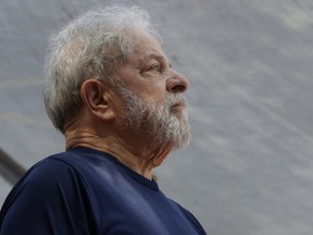 In this April 7, 2018 file photo, former Brazilian President Luiz Inacio Lula da Silva looks on before speaking to supporters outside the Metal Workers Union headquarters in Sao Bernardo do Campo, Brazil. A Brazilian court has ruled he cannot run for president in the Oct. 7 election.. (AP Photo file photo)