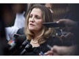 Canadian Foreign Affairs Minister Chrystia Freeland speaks to the media as she arrives at the Office Of The United States Trade Representative in Washington on September 11, 2018.