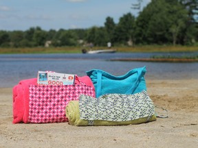Beach towels can pull double duty or at least be easier to carry if you add straps to turn them into tote bags.  (Holly Ramer/The Associated Press)