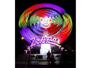 The Zipper ride at Western Fair is photographed with a four-second exposure Wednesday, Sept. 12. Derek Ruttan/The London Free Press