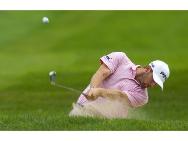 Blake Olson, of Pensacola Fla., hits out of a fairway bunker on the 17th hole during the first round of the Mackenzie Tour championship at the Highland Country Club on Thursday Sept. 13.  Mike Hensen/The London Free Press