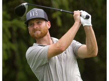 Tyler McCumber, the No. 1 player on the Mackenzie Tour with more than $135,000 in earnings this year, makes a drive on the 404-yard 18th hole at the Highland Country Club during the first round of the Mackenzie Tour championship on Thursday Sept. 13, 2018.  Mike Hensen/The London Free Press