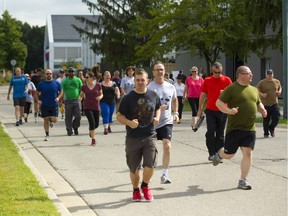 Runners from the Canadian Armed Forces and their families participate in the annual Terry Fox Run at Wolseley Barracks in London on Friday. (Mike Hensen/The London Free Press)
