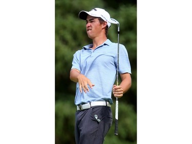 Corey Pereira birdied his last two holes of the second round of the Mackenzie Tour Championship at Highland Country Club in London, moving him into a tie for the lead on Friday September 14, 2018. (Mike Hensen/The London Free Press)