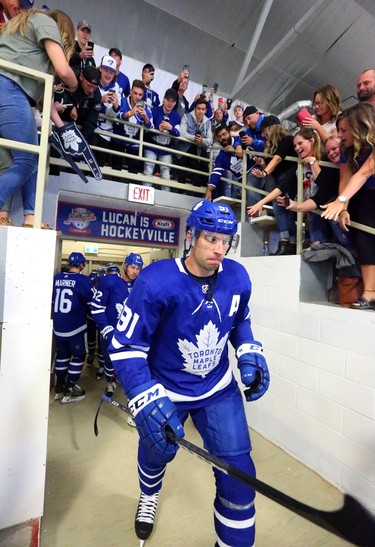 John Tavares enters the rink in Lucan on Tuesday Sept. 18, 2018.  Mike Hensen/The London Free Press