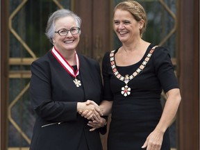 Governor General Julie Payette invests Anne Martin-Matthews, from Vancouver, B.C. as an Officer of the Order of Canada during a ceremony outside Rideau Hall in Ottawa, Thursday, September 6, 2018.