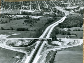 Highbury Avenue extension from London to Highway 401, opened in 1963. Highbury can be seen extending from the north end of the city through East London and under the Commissioners Road overpass. (London Free Press files)