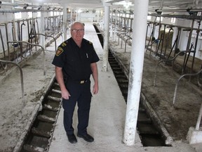 John Elston, fire prevention officer with Middlesex County, stands in the middle of dairy farm in Arva. He says barn fires are so complex, education is the first line of defence to avoid large losses of livestock. JONATHAN JUHA/THE LONDON FREE PRESS