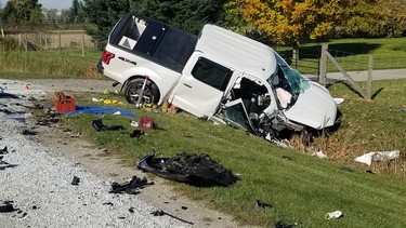 One person was killed in a Thursday morning in Lambton County (OPP photo)