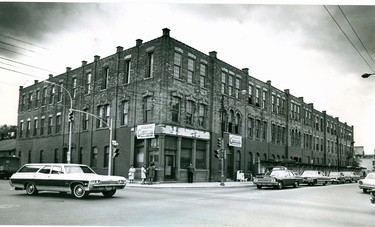 Dominion Foundries & Steel Ltd. and Globe Casket Co. at the southwest corner of Dundas and Adelaide Streets to be torn down, 1969. (London Free Press files)