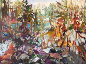 This painting, titled The Perfect Spot, by London artist Donna Andreychuk is part of a new exhibition, Common Ground: Andreychuk, Johnson & McClure, featuring works by Andreychuk, Lisa Johnson and Diane McClure now on at Westland Gallery in Wortley Village.