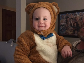 Wyatt is looking cute and cuddly on his first-ever Halloween.