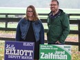 Thames Centre councillor Kelly Elliott (left), who's running for deputy mayor, and London's Ward 14 Coun. Jared Zaifman (right) pledged to protect regional farmland by creating a southwestern Ontario "agriculture belt" modelled after the Greenbelt in Toronto and Hamilton, if re-elected. (MEGAN STACEY, The London Free Press)