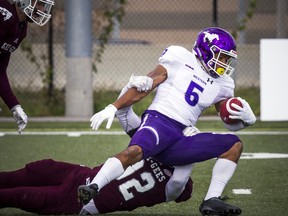 Western Mustangs running back Alex Taylor ran for two touchdowns and 225 yards in Western's 33-0 win over the Gee-Gees Saturday in Ottawa. (Ashley Fraser/Postmedia New)