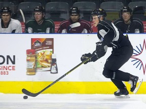 Adam Boqvist practices with his London Knights teammates at Budweiser Gardens. (Derek Ruttan/The London Free Press)