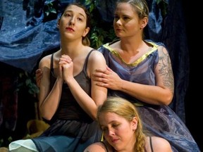 Clockwise from top left, Kathryn Griffiths Pintus, Jennifer Martino and Amanda Rey star in the London Community Players production of Iphigenia in Aulus at the Palace Theatre’s Procunier Hall, 710 Dundas St., until Sunday. For ticket prices and show times visit the box office, go online to www.palacetheatre. ca, or call 519-432-1029. 
Mike Hensen/The London Free Press)