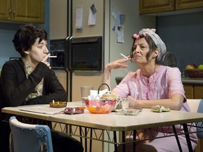 Mara Fraccaro (as Jessie) (left) and Catharine Sullivan (as Thelma) in a scene from the play  'night, Mother. (Derek Ruttan/The London Free Press)