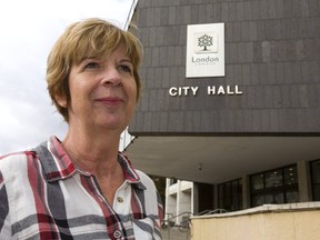 London city clerk Cathy Saunders stands outside London's city hall.  (Mike Hensen/The London Free Press)