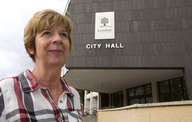 London city clerk Cathy Saunders stands outside London's city hall.  (Mike Hensen/The London Free Press)