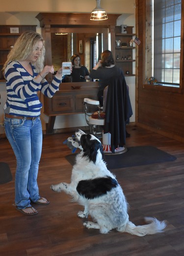 Danette Lorch performs tricks with her handsome dog at The Barber Shop at Fly Wild, Wolfforth, Texas around the corner from Evie Mae's Pit Barbecue.  

BARBARA TAYLOR/THE LONDON FREE PRESS
Lubbock, Texas