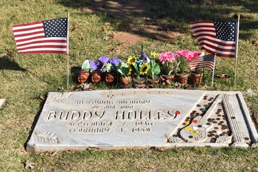 Buddy HollyÕs grave site is located a short distance away from the Buddy Holly Centre with its headstone often a collection spot for guitar picks. It reads ÒIn loving memory of our own Buddy Holley.Ó Holly was originally Holley, mispelled in an early recording contract. 

BARBARA TAYLOR/THE LONDON FREE PRESS
Lubbock, Texas