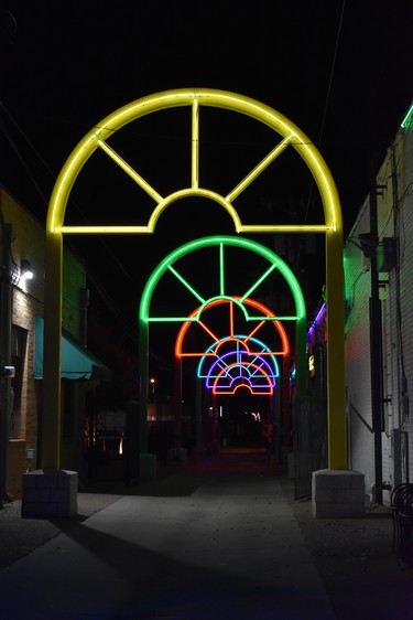 Cool lights proclaim Lubbock as a hip city as well as one with big country charm.

BARBARA TAYLOR/THE LONDON FREE PRESS
Lubbock, Texas