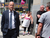 Mayor Matt Brown is heckled by striking CUPE 101 members and their supporters as he walks to a meeting with Premier Kathleen Wynne on Dundas Street in LondonÂ  on June 24, 2015. City council’s silence during the 59-day strike by inside workers has left some lingering hard feelings.Â  (DEREK RUTTAN, The London Free Press)