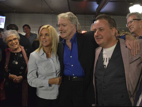 Sarnia Mayor Mike Bradley celebrates with supporters after easily winning a 10th term in office. (Louis Pin/Sarnia Observer)