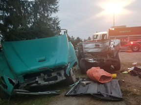 10 people were hurt, one suffering life-threatening injuries, in a five-vehicle crash near Waterford Thursday morning, according to Norfolk OPP. (OPP photo)