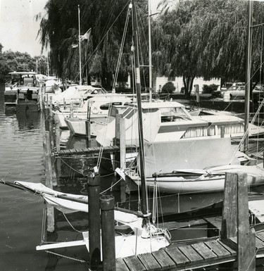 Summer traffic at the Port Dover yacht Club basin is heavy as pleasure craft belonging to local skippers mingle with those of U.S. visitors, 1966. (London Free Press files)