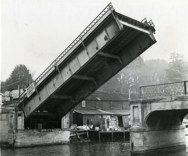 Port Dover's lift bridge is scheduled to be replaced by a swing bridge, the new bridge over the Lynn River will be located upstream, 1965. (London Free Press files)