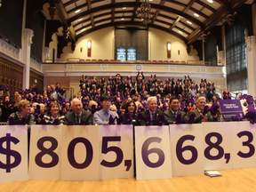 Western University announces  the final tally of its Be Extraordinary capital campaign. During the 10 years of the initiative, the university surpassing its initial goal of $750 million by more than $50 million. (Jonathan Juha/The London Free Press)
