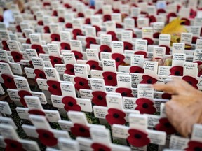 Remembrance crosses stand in the Field of Remembrance memorial garden outside Westminster Abbey on November 08, 2018 in London, United Kingdom. The armistice ending the First World War between the Allies and Germany was signed at Compiègne, France on eleventh hour of the eleventh day of the eleventh month - 11am on the 11th November 1918. This day is commemorated as Remembrance Day with special attention being payed for this years centenary. (Photo by Jack Taylor/Getty Images)