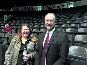 joe belanger/The London Free Press
Start.ca marketing manager Janet Smith and Budweiser Gardens general manager Brian Ohl announced a new partnership to sponsor the arena’s 4,000 seat theatre format, now called the Start.ca Performance Stage.