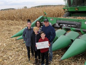 Chris and Rachel Renwick are featured in a new documentary web series Real Farm Lives. The couple are seen here with their children Shawn, 8, front, Sadie, 11, and Melyse, 14, on their Wheatley, Ont. area family farm on Thursday October 25, 2018. Chris Renwick is a seventh generation farmer on the family farm, which was established by the Renwick family in 1820. (Ellwood Shreve/Chatham Daily News)