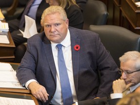 Ontario Premier Doug Ford attends Question Period in the Queens Park Legislature in Toronto, on Tuesday October 30 , 2018. Ontario Premier Doug Ford is expected to shuffle his cabinet today. (Chris Young/The Canadian Press)