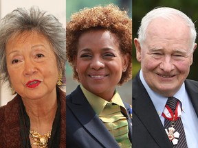 A few former governors general, left to right: Adrienne Clarkson, Michaëlle Jean, David Johnston