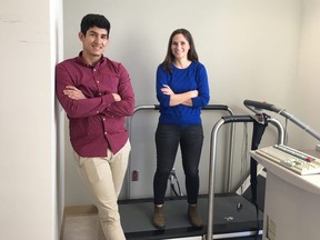 Narlon Boa Sorte Silva, a Western University kinesiology doctoral candidate, and Andrea Petrella, a research assistant at the Western Centre for Public Health and Family Medicine, are getting ready to launch a study examining the link between high-intensity exercise, blood pressure reduction and cognitive health.