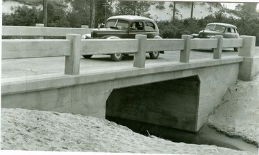 Traffic on the beach road at Ipperwash has been relieved by this new bridge, opened 1951, the new bridge near the park office, handles all westbound traffic entering the park. (London Free Press files)